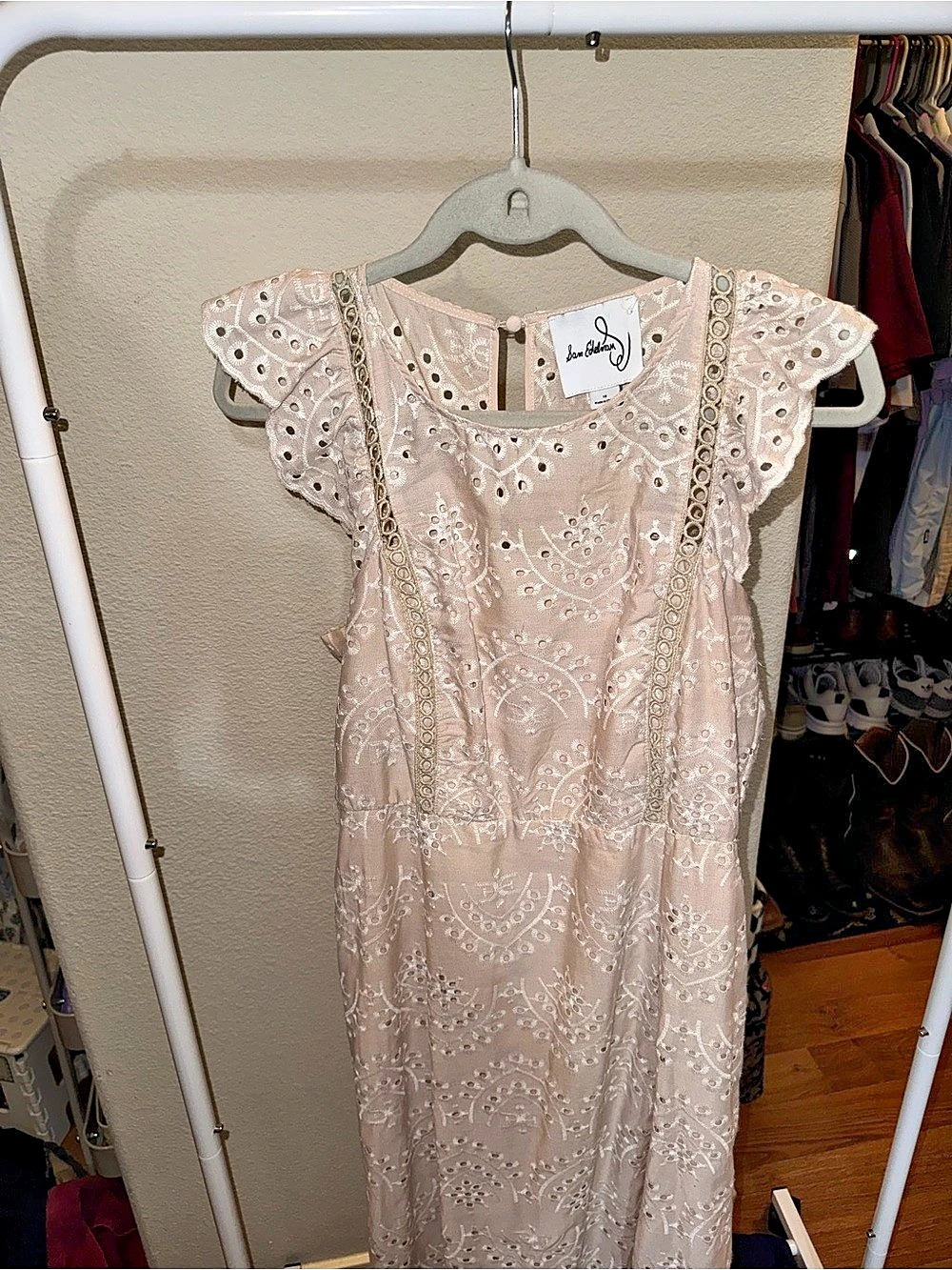 Sam Edelman Eyelet-Embroidered Midi Dress Floral Cream/Pink